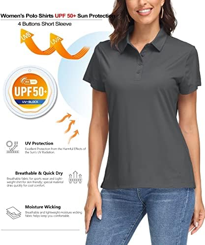 Mag Magcomsen женски поло маици UPF 50+ Заштита на сонце 4 копчиња Обична работа Брзо сув кратки ракави за голф кошула за голф