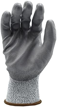 Сол и бибер од калибар Кордова 13-мерач на ракавици HPPE школки, сива полиуретанска палма облога, ANSI исечено ниво A2