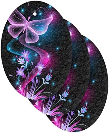 Алаза сонува виолетова пеперутка природна сунѓерска кујна целулоза сунѓери за садови миење на бања и чистење на домаќинства, не-крик и еко пријателски, 3 пакувања