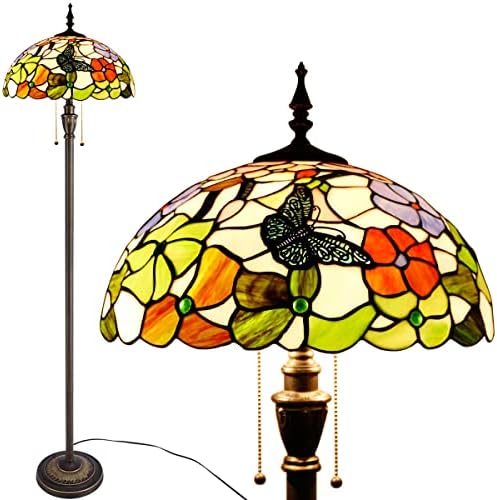 Зетар Тифани Под ламба, витраж во стилот на пеперутка, стаклена сенка, 7 килограми бронзена боја, висока 70 инчи, погодна за дневна соба, студија,