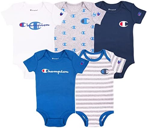 Шампион бебе девојки Шампион Унисекс 3pk 5pk краток ракав или долг ракав костум за новороденчиња во повеќе бои, сет на маички SI и Toddler, Shortsleeve5pk-Blue 423, 0-6 месеци САД