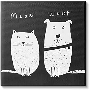 Студената индустрија Детска мачка и кучиња миленичиња миленичиња, парови на миленичиња, Woof Woof Canvas wallидна уметност, 24 x 24, бело