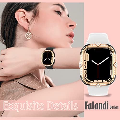 Falandi 40mm Компатибилен со Apple Watch Case SE/Series 7/6/5/4 Rhinestones со вграден заштитник на стаклен екран 40/44/41/45mm браник Дијамант IWATCH Заштитна обвивка за женска девојка