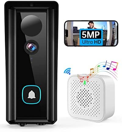 Камера на вратата на вратата 5MP Ultra HD Alexa Smart Doorbell Camera со Chime, Human Detection, WiFi Video Voorbell W/ движење зони, без