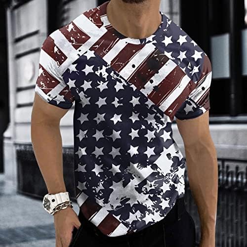 ЗДДО 4-ти јули маички за кратки ракави за мажи, лето патриотско ретро 1776 Американско знаме за печатење на мускули на екипаж на екипаж