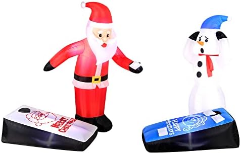 Прилики 5 'надувување на Дедо Мраз и снежен човек кои играат дупка од пченка со внатрешна, висока 5 метри, разнобојни