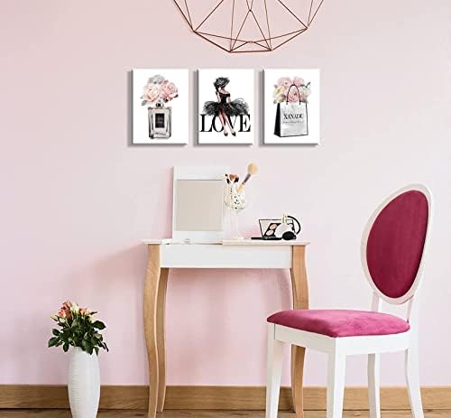 Мода жени платно wallидна уметност за спална соба wallид декор розов цвет акварел уметнички парфем чанта loveубовна живот отпечатоци
