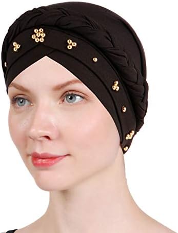1 пакет / 2 пакувања жени турбан искривена брада плетенка хемикалија за карцином на глава на глава за рака, капа покриена капа за завиткување
