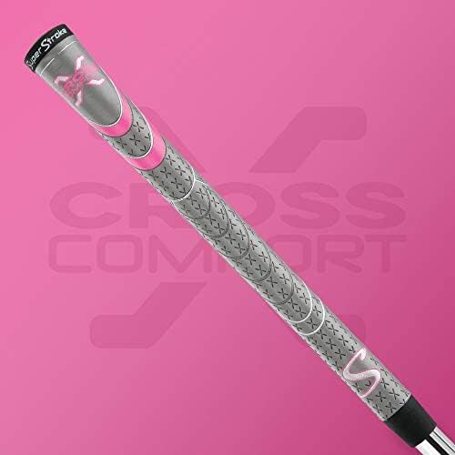 SuperStroke Cross Comfort Golf Club Grip, Grey/Pink, пакет од 13 меки и лепени полиуретан што ја засилува влечењето X-стил Површината