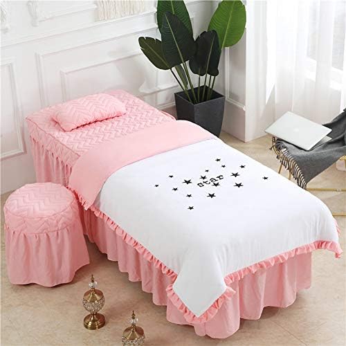 Измиени памучни комплети за маса за масажа со џакард, цврста боја квадратна глава 4-парчен кревет за кревет за кревет со постелнина со дупка за