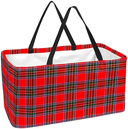 50L Купувачки торби црвена карирана шема склопувачка кутија за намирници торбичка со рачки, еднократно