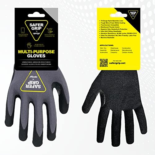 Работни ракавици на Opnbar Safergrip големи - обложени со нитрил - компатибилен со екран на допир - ракавици за работа за мажи,