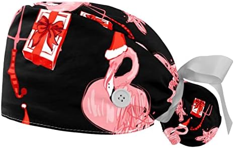 2 парчиња Божиќна фламинго медицинска сестра за чистење жени долга коса, прилагодлива вратоврска череп капа, една големина на главата на