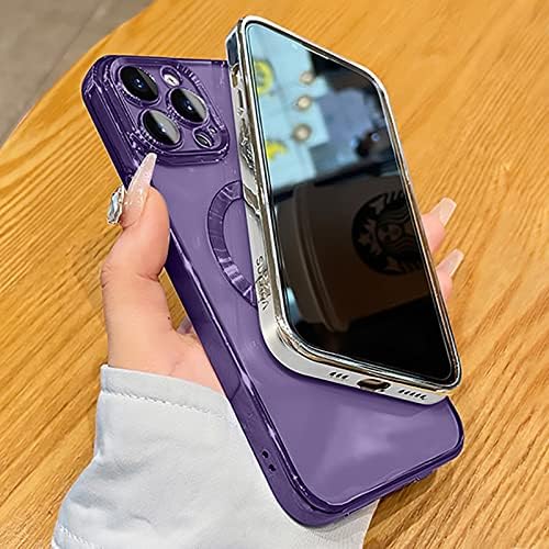 Uioeua Компатибилен со Iphone 13 Pro Max Max Magnetic Clear Case,Луксузно Позлата Bling Транспарентен Отпорен На Удари Magsafe