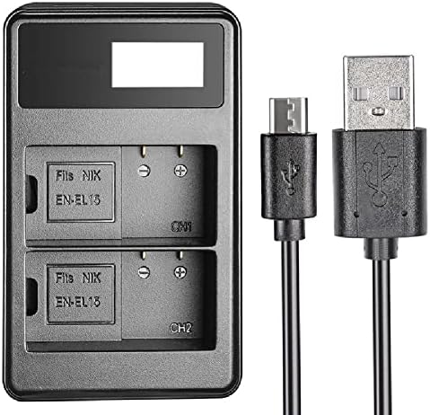 ПОЛНАЧ ЗА Батерии СО двојни Порти USB Приклучок за Полнење СО LED Дисплеј За Батеријата Никон ЕН-ЕЛ15
