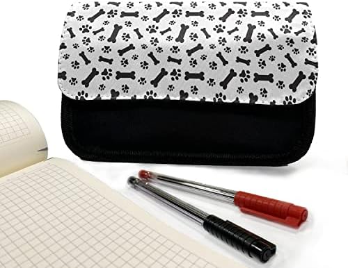 Зачудувачки кутија за молив за коски, шепа на кучиња и коски, шема на молив со ткаенини со двоен патент, 8,5 x 5,5, црно -бело
