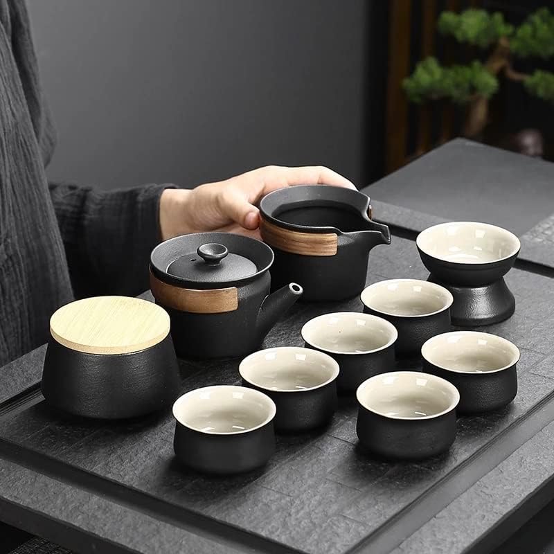 Xiulaiq Јапонски стил Црн грнчарски зрак чај чај постави еден тенџере шест чаши со торба кунгфу домашен чај сет канцеларија за патувања