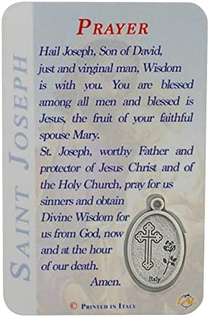 Молитвена картичка Свети Јосиф со вграден медал | Покровител на Универзалната црква, неродени деца, татковци, работници, патници,