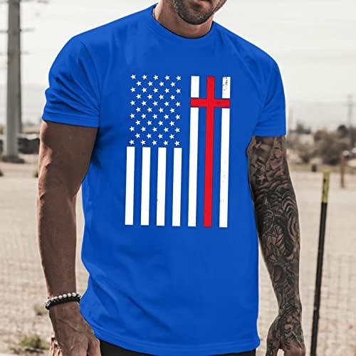 Машко летно секојдневно американско знаме за печатење маица блуза со кратки ракави со кратки ракави на кратки ракави на американско