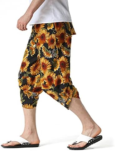 Miashui Големина 13 машки пролет и лето памук и панталони етнички стил печатење на лежерни спортови за мажи