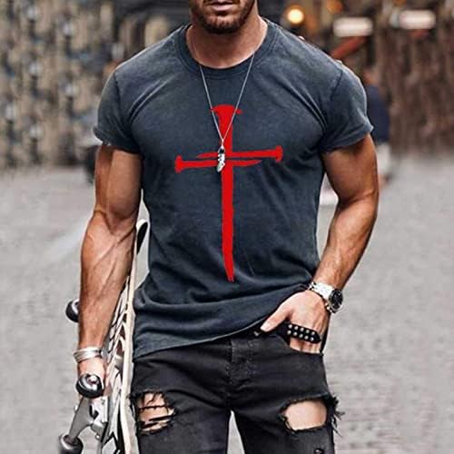 Beuu mens Христово верување Крст печатење пешачење атлетика, врвови на екипаж маици летни маици со краток ракав за мажи