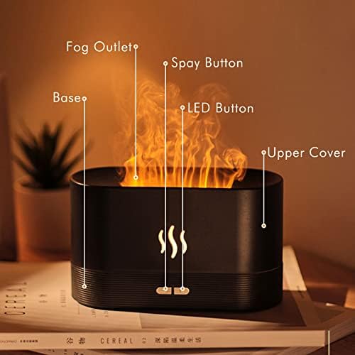 Дифузер за есенцијално масло од ароматерапија со симулациски пламен ноќно светло 180мл ладно магла мини овлажнител