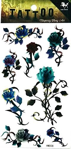 Nipitshop 1 лист привремена тетоважа 3D секси повеќебојни сини розови цвеќиња тело уметност водоотпорна налепница