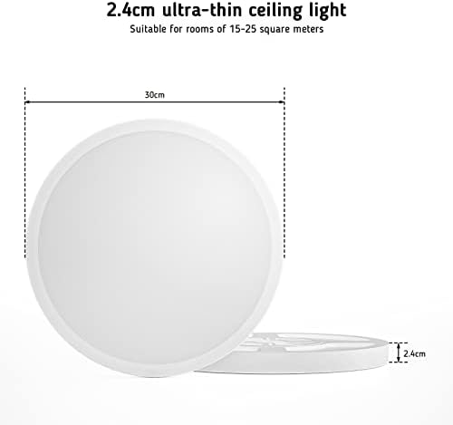 12 -инчен LED LED тавански светло, Epiflare 18W Модерно платно монтирање, дневно светло бело 4000k 1746lm LED светлосни тела рамни кружни