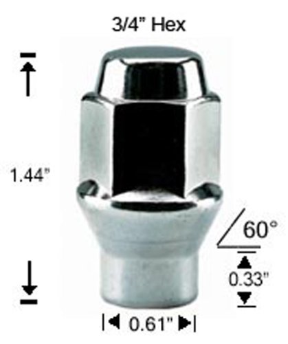 Белиот витез 7812-4 Chrome M12 X 1,75 ET Bulge Lug Nut, 4 пакувања