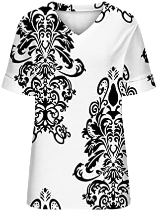 MTSDJSKF кошули жени обични женски обични елегантни печатени кратки ракави против вратот на вратот на горниот блуза вметната фустан блузи