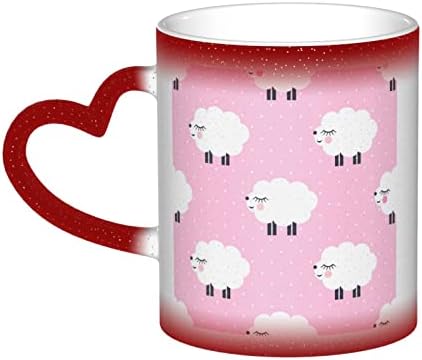 МОЛИЈА розова Овци печатени Чаши Топлина Чувствителни Боја Менување На Керамички Кафе Кригла, Млеко Чај Чаша, Празник Роденден Подарок