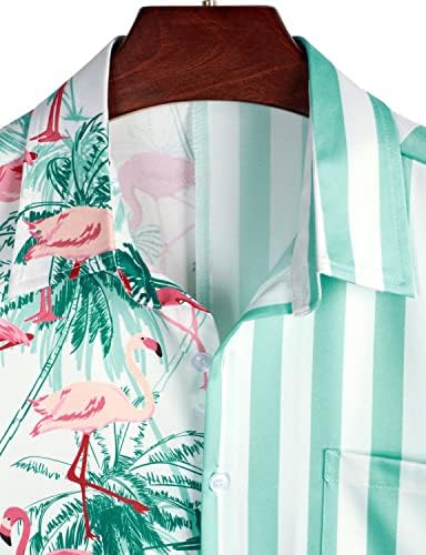 ВАТПАВ МЕНСКИ Хавајски Фламинго кошули Обични копче за кратки ракави надолу од кошула летни кошули на плажа