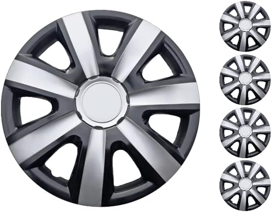 Копри комплет од 4 покривка од 4 тркала од 13 инчи сребрено-црно хабкап, вклопува Toyota