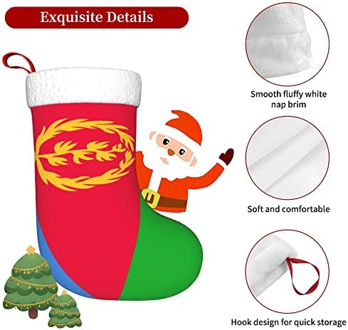 QG ZZX Божиќни чорапи со бело супер меко капно манжетно знаме на Еритреја Божиќни чорапи Божиќни украси за порибување