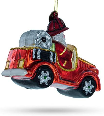 Божиќен украс на Санта пожарникар стакло