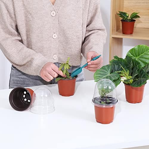 Jeria 60 поставува 4 Пластични садови за расадници со растителни растителни садови со куполи за влажност, расад, сад за цвеќиња и садови