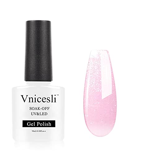 Vnicesli Shimmer розов гел лак лак, сјај чиста розова гел полски натопена од природна искра транспарентен розов нокти полски лак лак за нокти