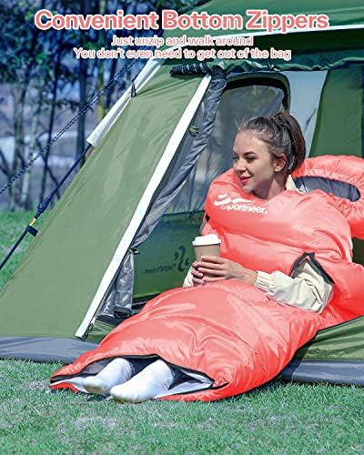 Торба за спиење, SportNeer Wearable XL торби за спиење за возрасни со дупки за патенти за рака, вреќи за спиење Зимско ладно време деца за спиење за спиење за кампување за пеша