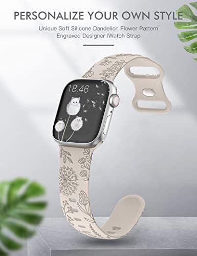 Мини Цветна Врежана Лента Компатибилна со Apple Watch Band 38mm 40mm 41mm Жени, Симпатична Мека Силиконска Шема На Цвеќе Од Глуварче