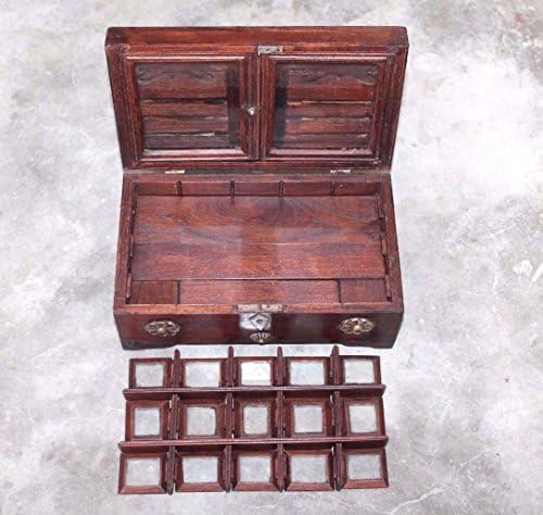 РЕТКА УМЕТНИЧКА КОЛЕКЦИЈА Редок Антички Стил Рачно Изработени 24 Прегради Месинг Дизајн Кутија За Накит Од Тиково Дрво