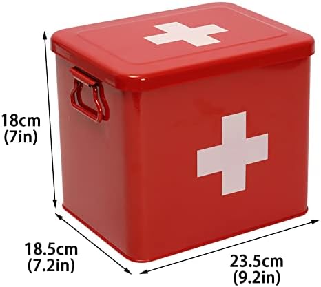 Комплет за прва помош Xbopetda, корпа за резерви за лекови за прва помош-калај за складирање на метални лекови од 2 нивоа, кутија за