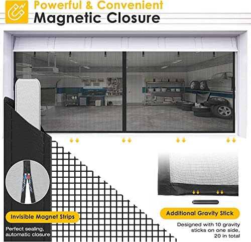 Гаража врата екранот 2 автомобил, Moko 16x7ft раце бесплатни гаражни екрани врати за 2 гаража со автомобили со каиш од страна за лесно работење