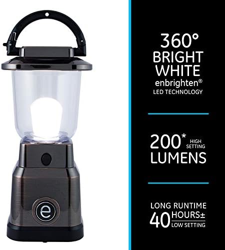 Enbright LED мини фенер, управувана со батерии, светло бело, 200 лумени, 40 часовно траење, 3 нивоа на светлина, идеално за отворено, кампување, ураган, бура, торнадо и итни слу