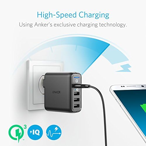 Anker Quick Charge 3.0 43.5W 4-порта USB wallиден полнач, брзина на PowerPort 4 за Galaxy S7/S6/Edge/Edge+, Белешка 4/5, LG G4/G5, HTC One M8/M9/A9, Nexus 6, со PowerIQ за iPhone 7, iPad и многу повеќе