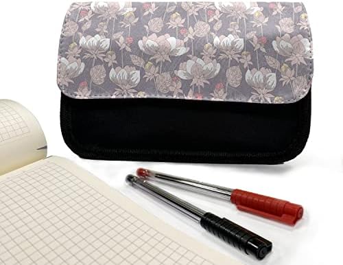 Зачудувачки кутија со моливи на Peonies, залепете гроздобер стил ливада, торба со молив со ткаенини со двоен патент, 8,5 x 5,5, сиво розова