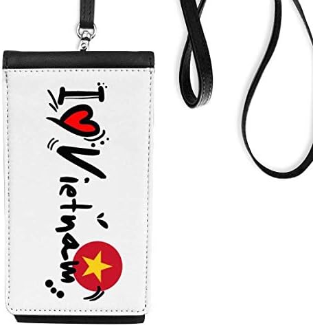 Јас го сакам Виетнам Збор знаме Loveубов срцева илустрација Телефон Паричник чанта што виси мобилна торбичка црн џеб