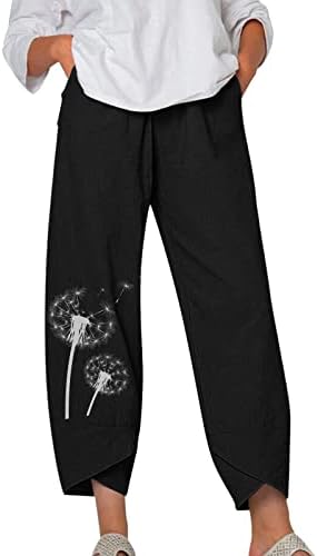 ЕТКИЈА Исечени Панталони Широки Нозе Висок Струк Летна Култура Ленени Панталони Со Џебови Хеланки За Вежбање За Жени Висок Струк