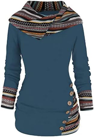 Ауиманк дуксери за жени, џемпер за жени геометриски ленти со панел со аспиратор на врвот на копчињата со долги ракави на врвови за жени