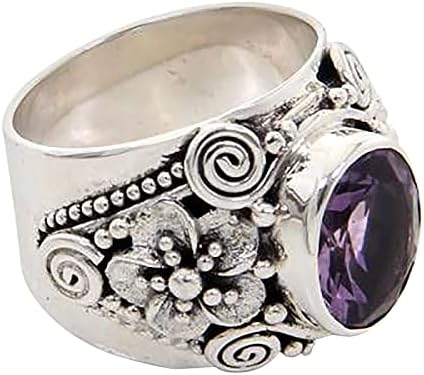 Прстени за жени 2023 година роденденски подароци аметист накит ретро подарок прстен тајландски прстен личност сребрена цветна прстени