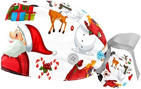 2 ПЦС медицинска сестра за чистење капаци жени долга коса, Божиќ Дедо Мраз елк снежен човек елен прилагодливо работно капаче